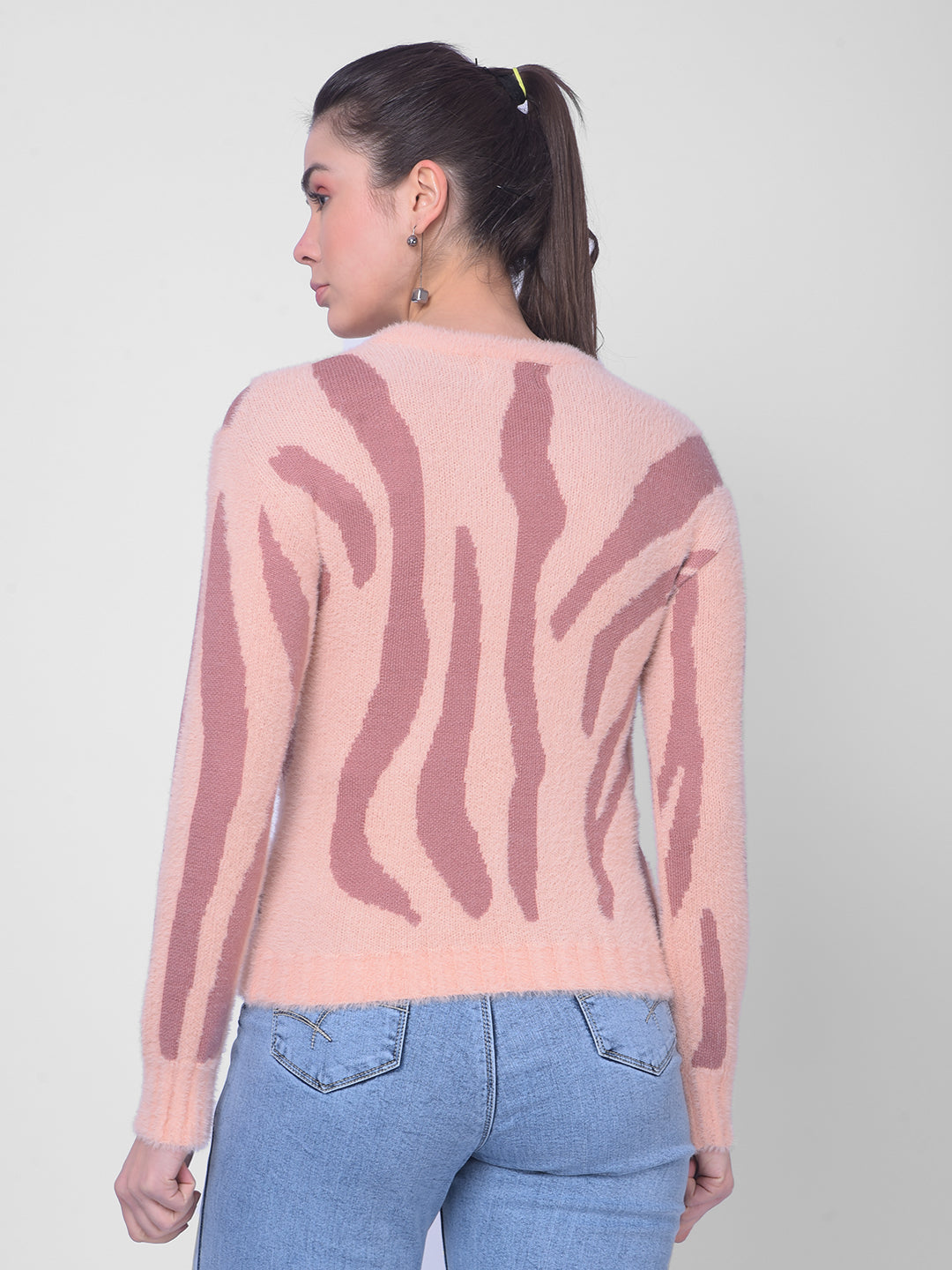 Peach Striped Sweater-Women Sweaters-Crimsoune Club