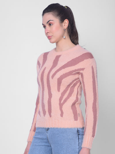 Peach Striped Sweater-Women Sweaters-Crimsoune Club