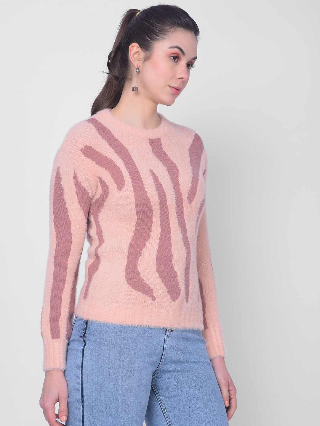 Peach Striped Sweater-Women Sweaters-Crimsoune Club