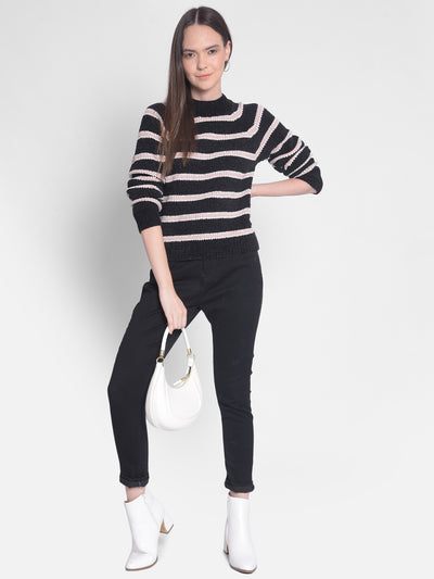 Black Striped Sweater-Women Sweaters-Crimsoune Club