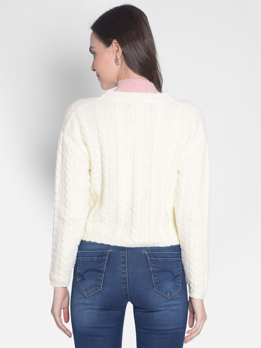 Off White Crop Length Cardigan-Women Sweaters-Crimsoune Club