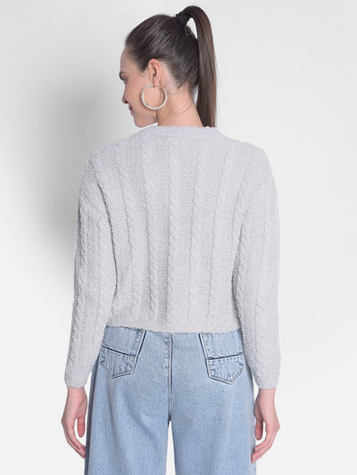 Grey Crop Length Sweater-Women Sweaters-Crimsoune Club