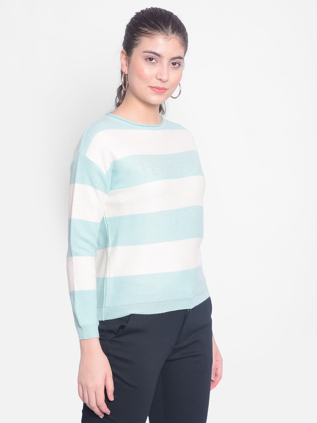 Blue Striped Sweater-Women Sweaters-Crimsoune Club