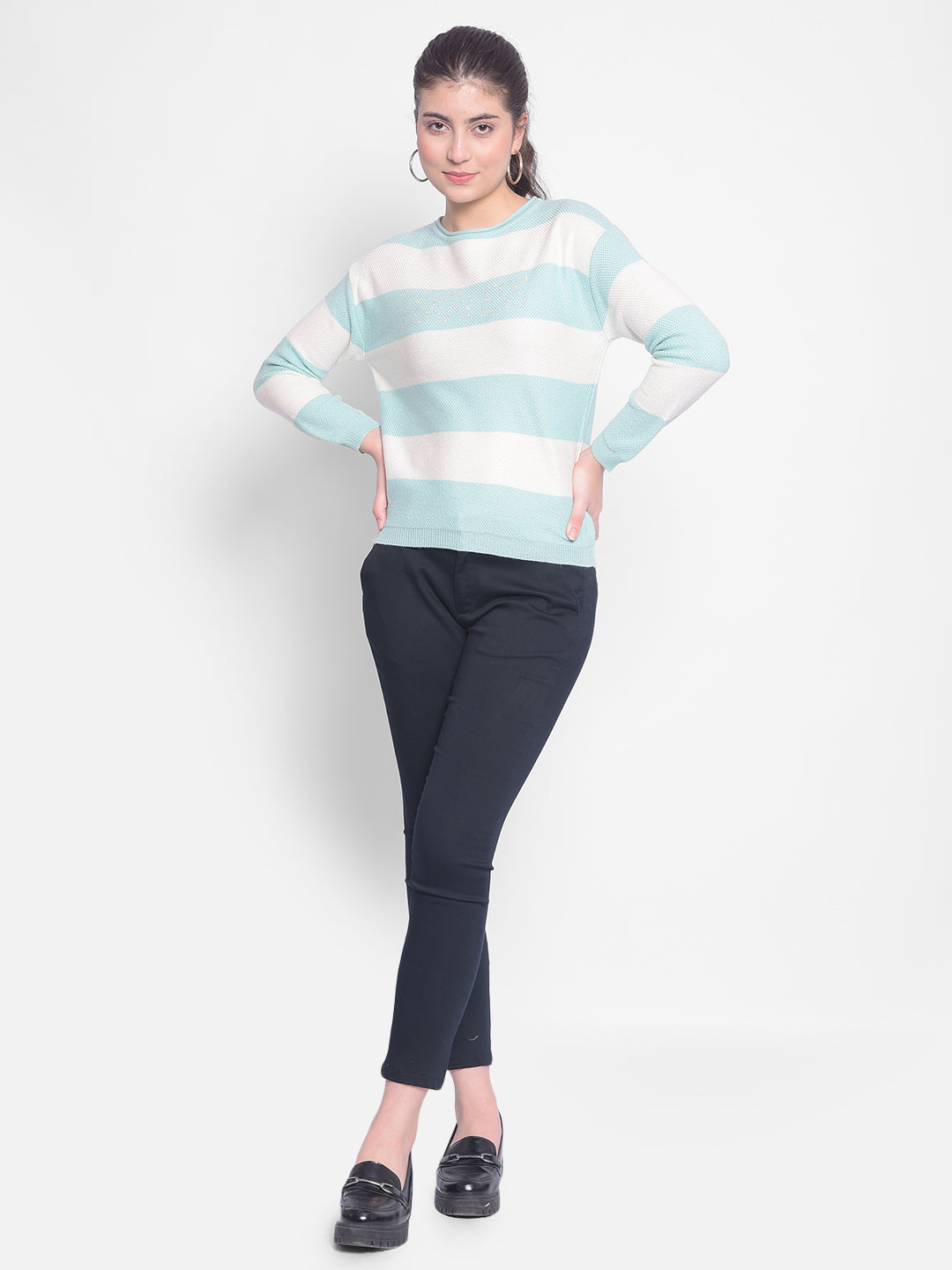 Blue Striped Sweater-Women Sweaters-Crimsoune Club