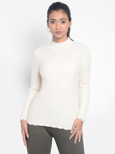 White High-Neck Sweaters-Women Sweaters-Crimsoune Club