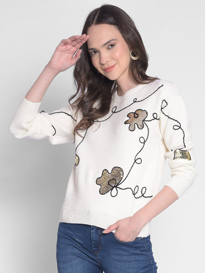 White Printed Sweater-Women Sweaters-Crimsoune Club