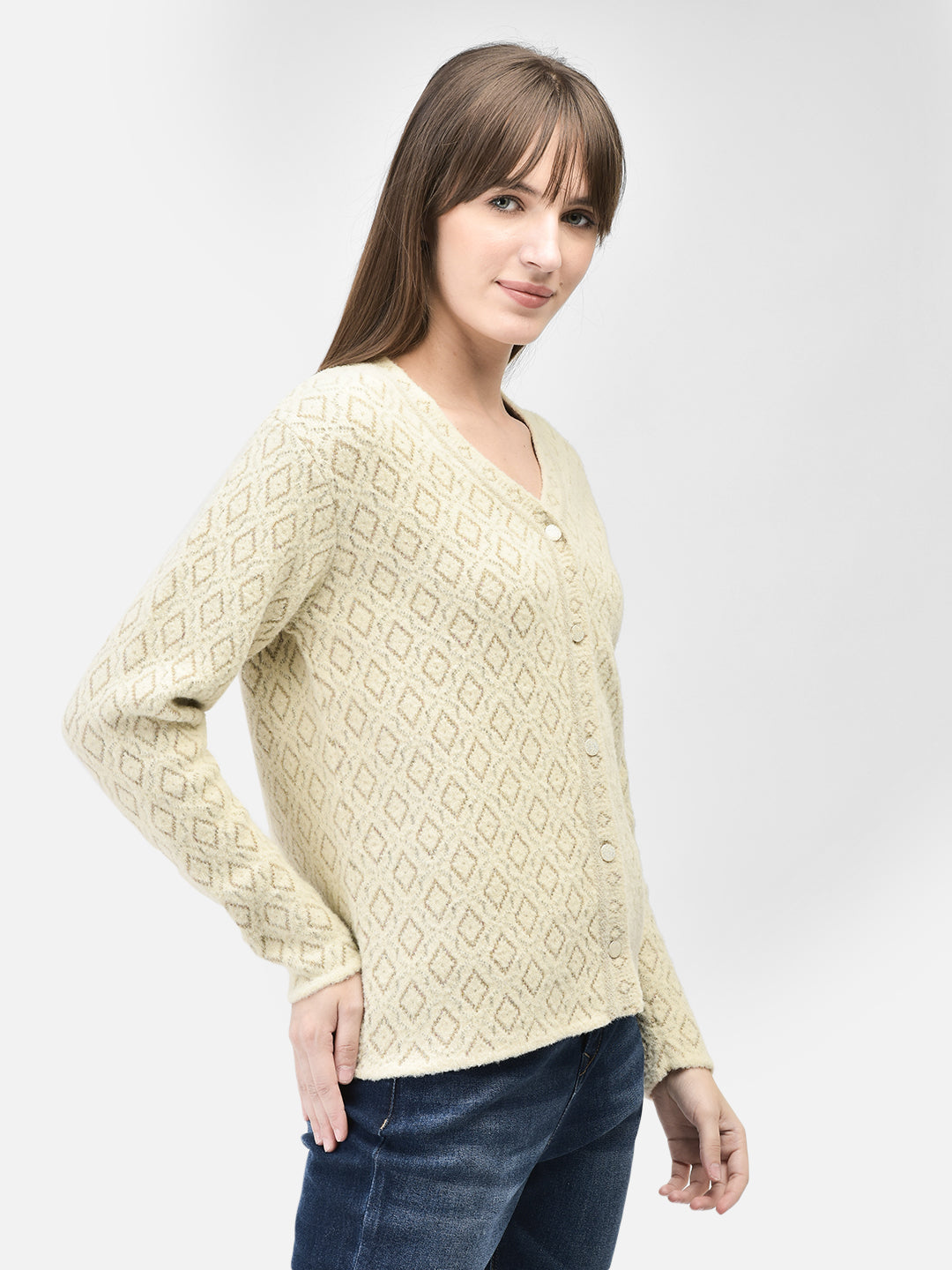 Beige Printed Cardigan-Women Sweaters-Crimsoune Club