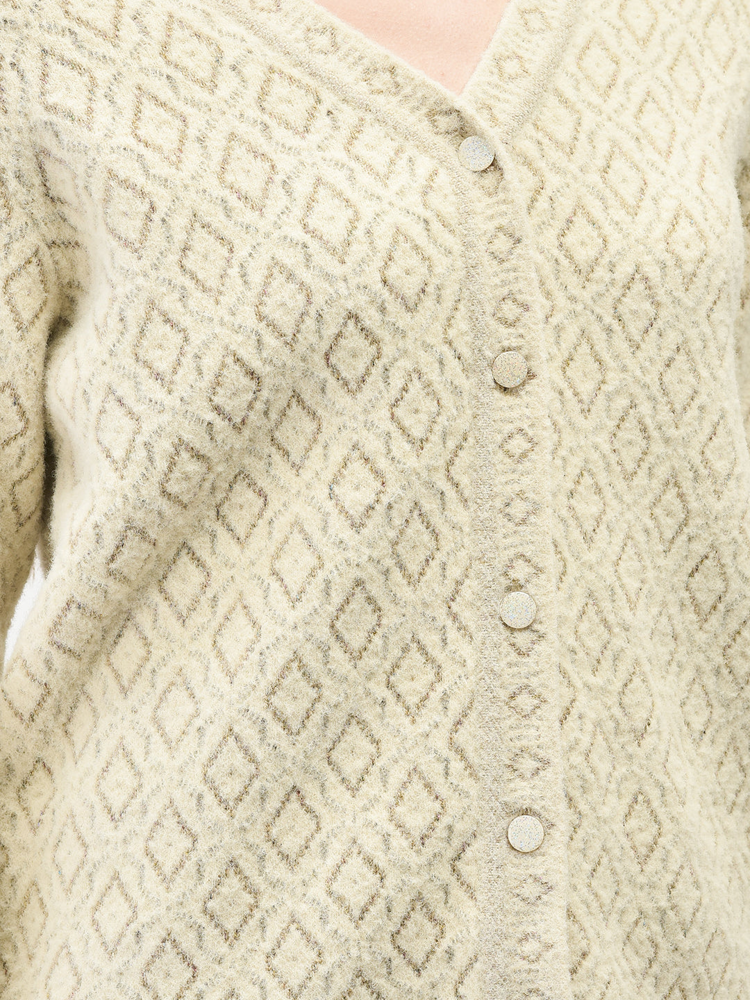 Beige Printed Cardigan-Women Sweaters-Crimsoune Club