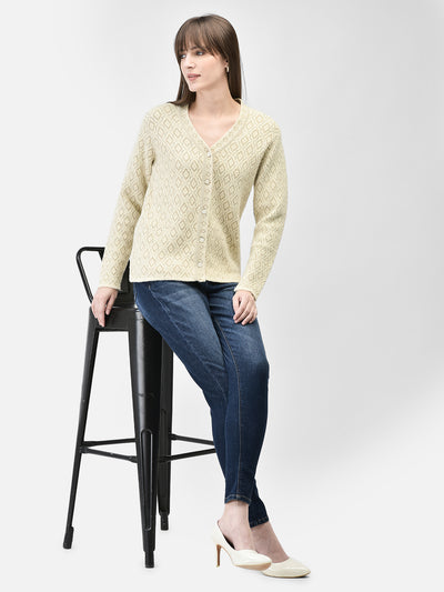 Beige Printed Cardigan-Women Sweaters-Crimsoune Club