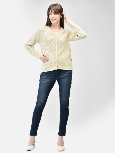 Beige Printed Cardigan-Women Sweaters-Crimsoune Club