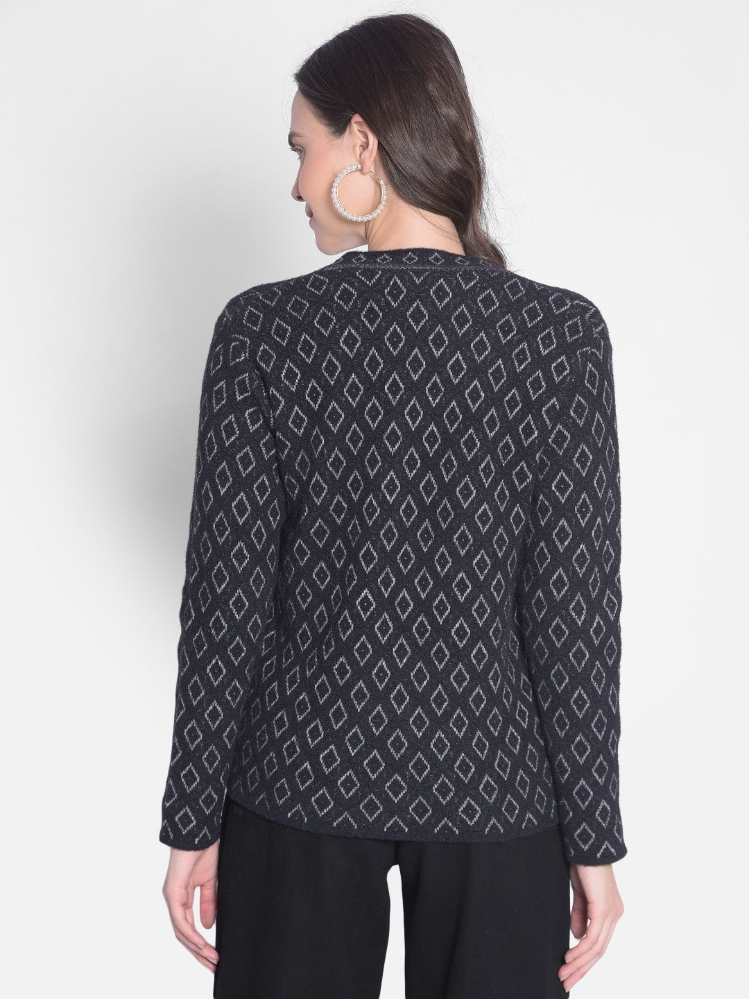 Black Printed Cardigan-Women Sweaters-Crimsoune Club