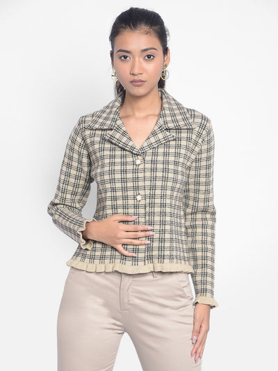 Brown Checked Cardigan-Women Sweaters-Crimsoune Club