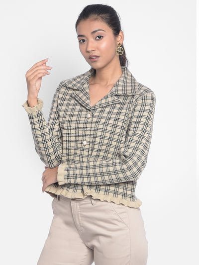 Brown Checked Cardigan-Women Sweaters-Crimsoune Club