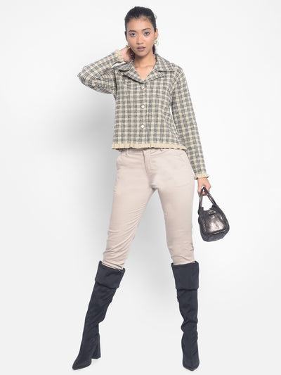 Brown Checked Cardigan-Women Sweaters-Crimsoune Club