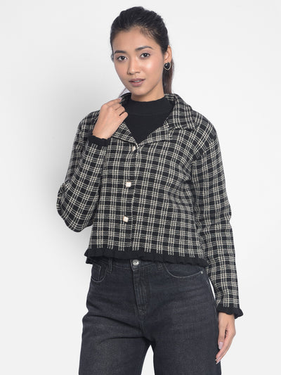 Black Checked Cardigan-Women Sweaters-Crimsoune Club