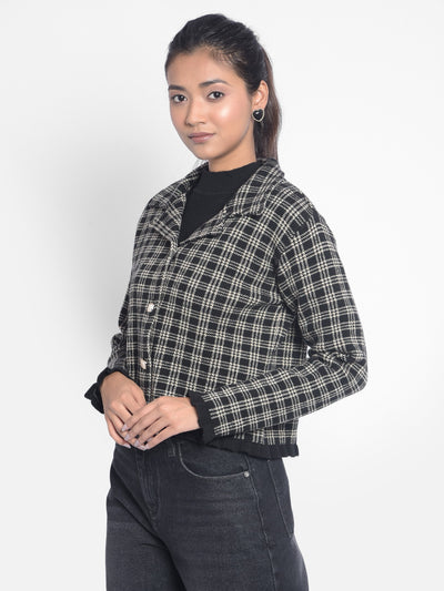 Black Checked Cardigan-Women Sweaters-Crimsoune Club