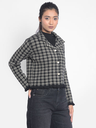 Black Checked Cardigan-Women Sweaters-Crimsoune Club