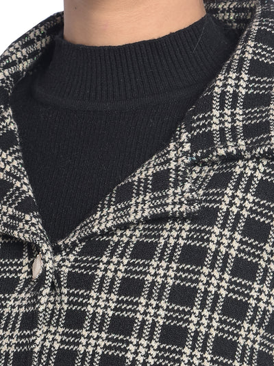 Black Checked Cardigan-Women Sweaters-Crimsoune Club