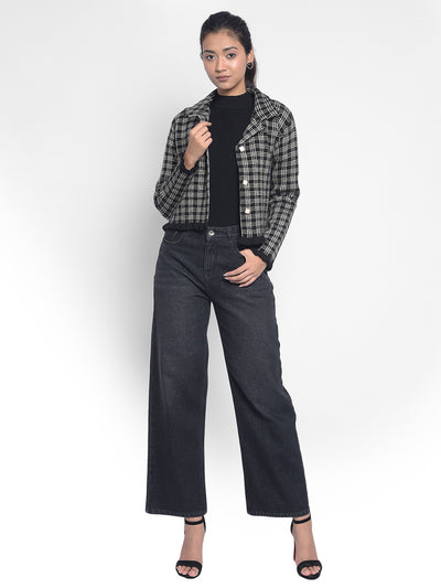 Black Checked Cardigan-Women Sweaters-Crimsoune Club