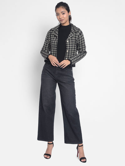 Black Checked Cardigan-Women Sweaters-Crimsoune Club