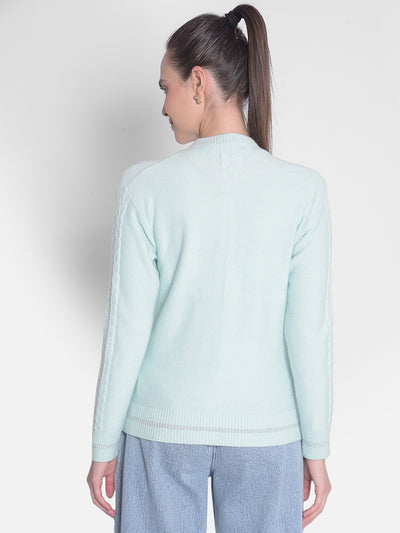 Green Self Design Sweater-Women Sweaters-Crimsoune Club