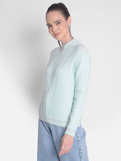 Green Self Design Sweater-Women Sweaters-Crimsoune Club