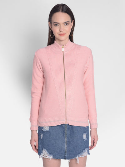 Peach Self Design Sweater-Women Sweaters-Crimsoune Club