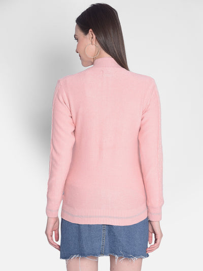 Peach Self Design Sweater-Women Sweaters-Crimsoune Club