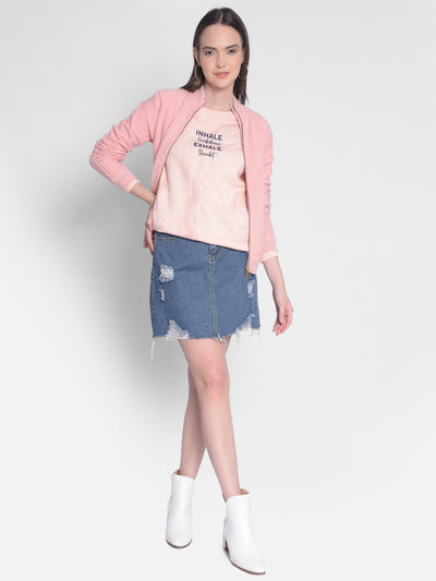 Peach Self Design Sweater-Women Sweaters-Crimsoune Club