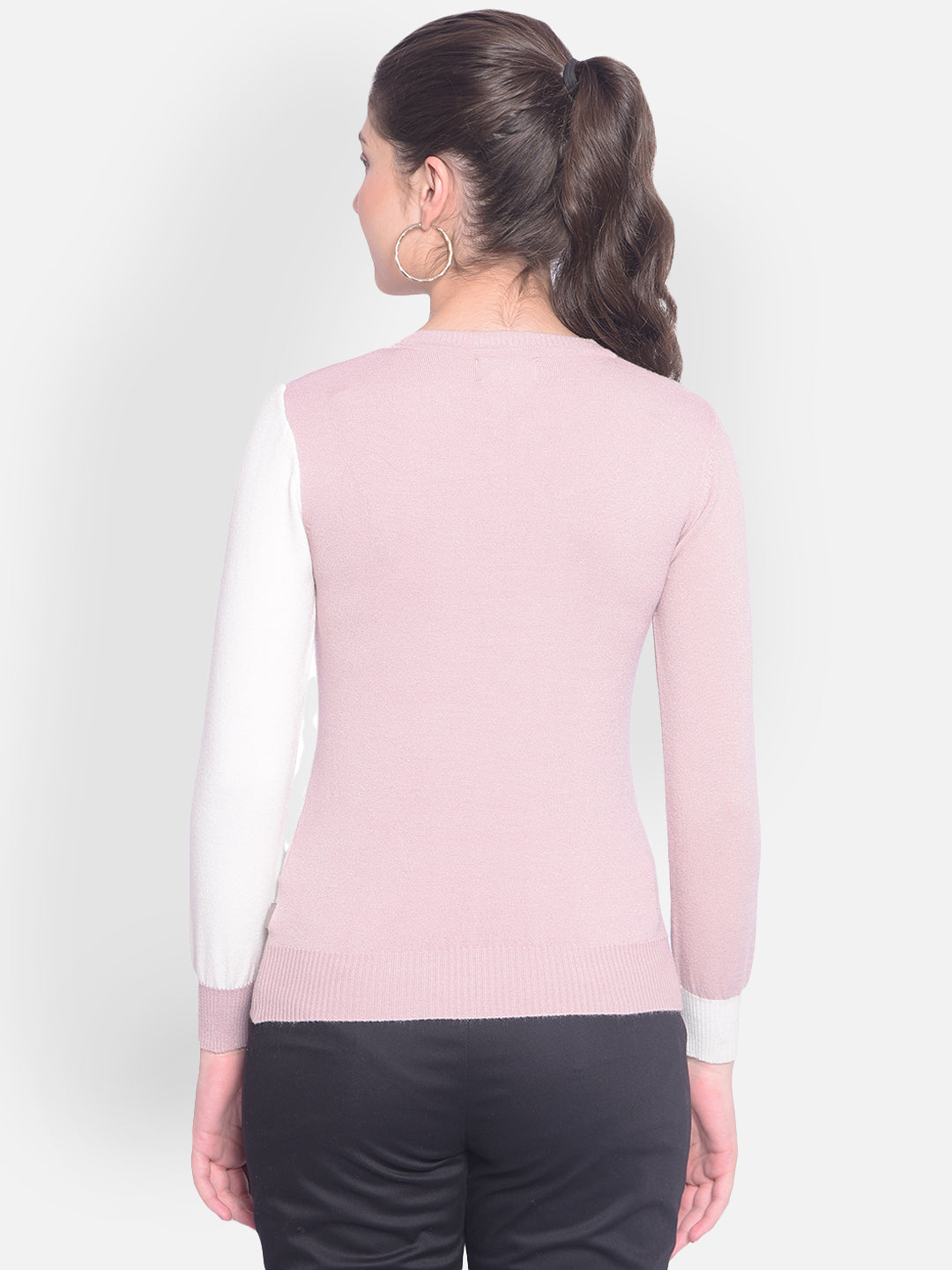 Pink Colourblock Sweater-Women Sweaters-Crimsoune Club