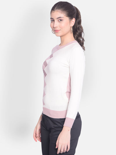 Pink Colourblock Sweater-Women Sweaters-Crimsoune Club