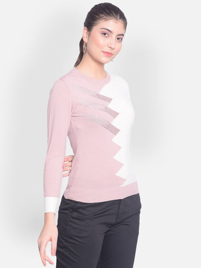 Pink Colourblock Sweater-Women Sweaters-Crimsoune Club