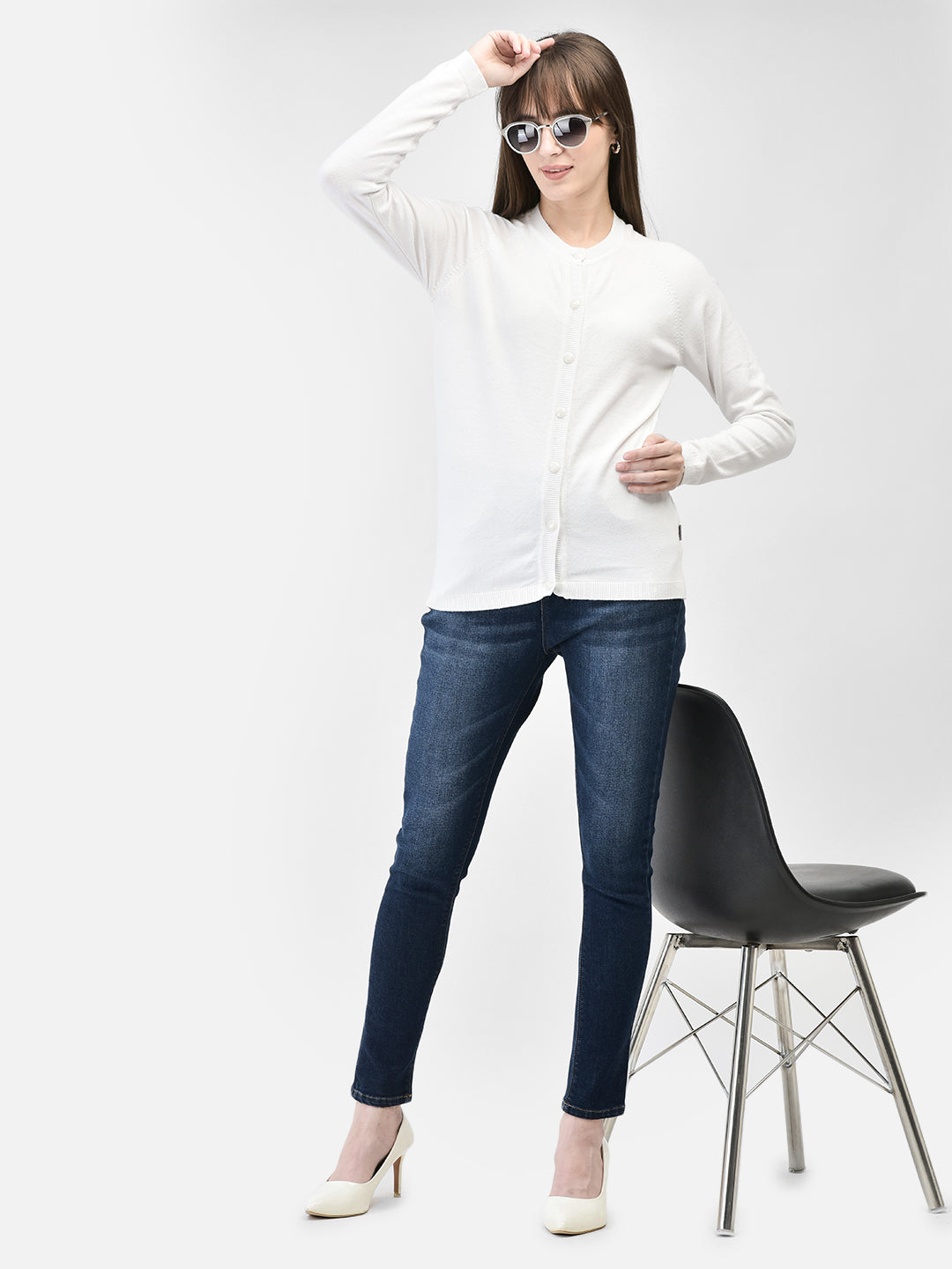 White Cardigan-Women Sweaters-Crimsoune Club