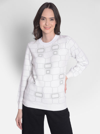 White Printed Sweater-Women Sweaters-Crimsoune Club