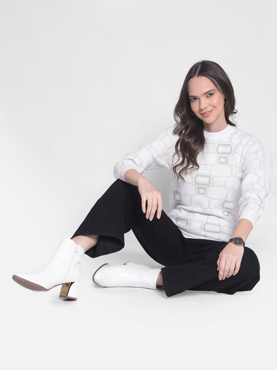 White Printed Sweater-Women Sweaters-Crimsoune Club