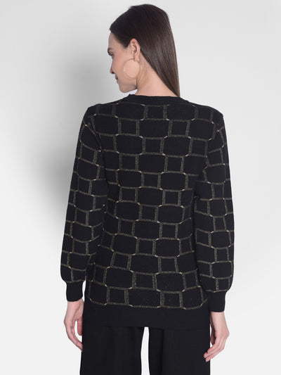 Black Printed Sweater-Women Sweaters-Crimsoune Club