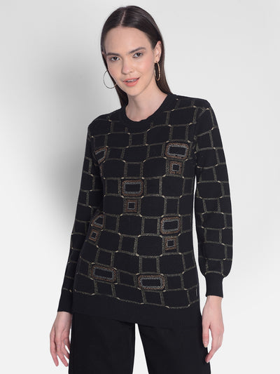 Black Printed Sweater-Women Sweaters-Crimsoune Club