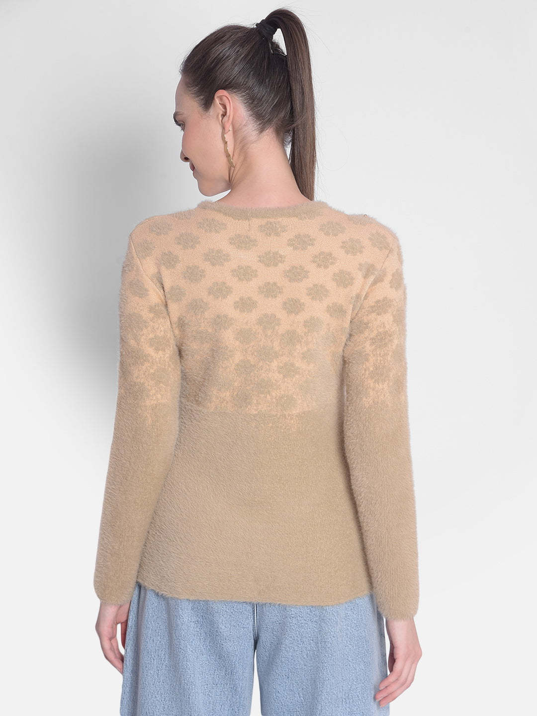 Beige Printed Sweater-Women Sweaters-Crimsoune Club