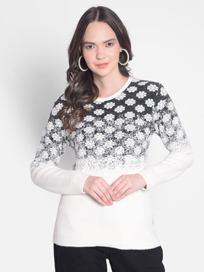 White Printed Sweater-Women Sweaters-Crimsoune Club