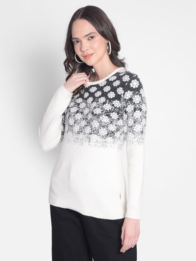 White Printed Sweater-Women Sweaters-Crimsoune Club