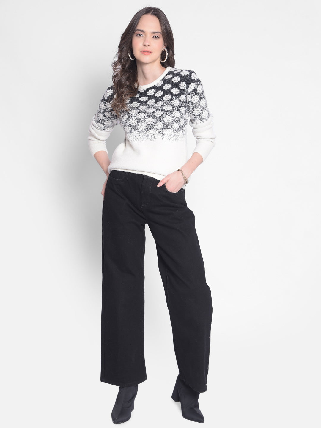 White Printed Sweater-Women Sweaters-Crimsoune Club