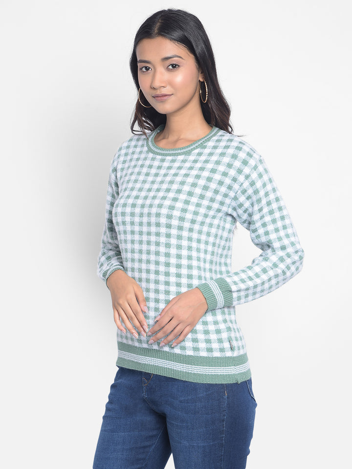Green Checked Sweaters-Women Sweaters-Crimsoune Club