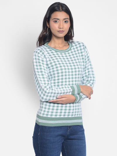 Green Checked Sweaters-Women Sweaters-Crimsoune Club
