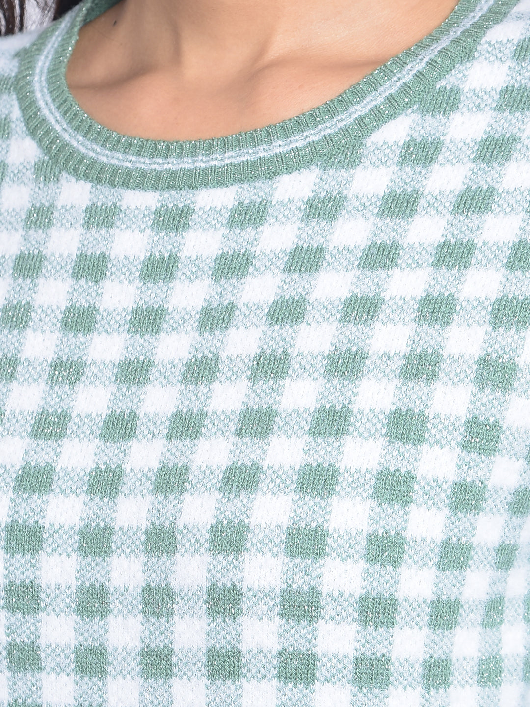 Green Checked Sweaters-Women Sweaters-Crimsoune Club