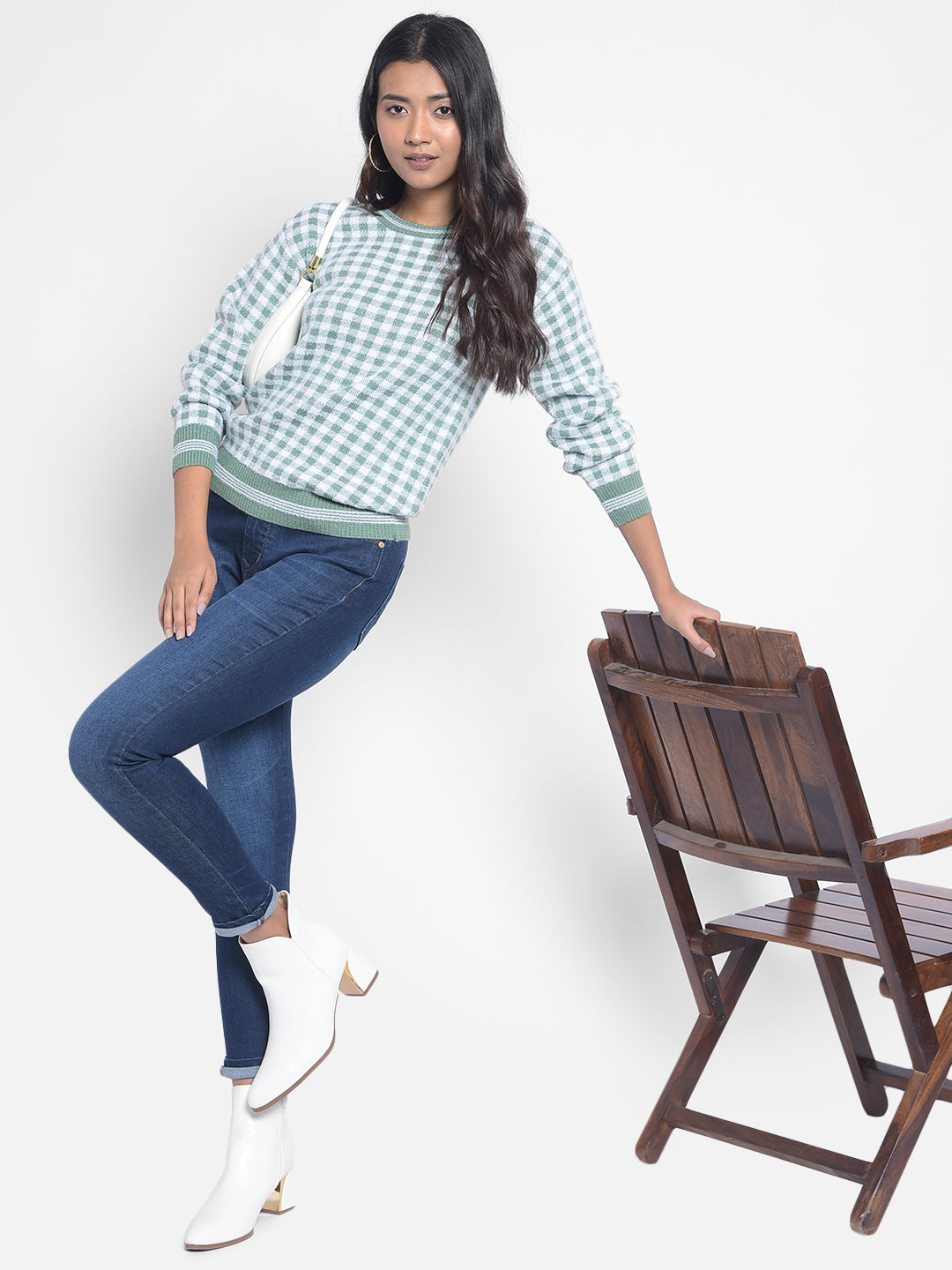 Green Checked Sweaters-Women Sweaters-Crimsoune Club