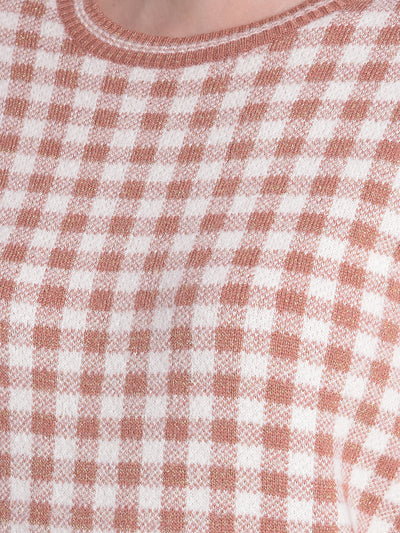 Peach Checked Sweater-Women Sweaters-Crimsoune Club