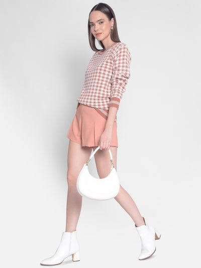 Peach Checked Sweater-Women Sweaters-Crimsoune Club