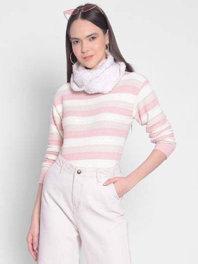 Pink Striped Sweater-Women Sweaters-Crimsoune Club