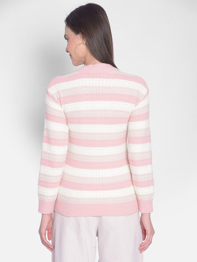 Pink Striped Sweater-Women Sweaters-Crimsoune Club