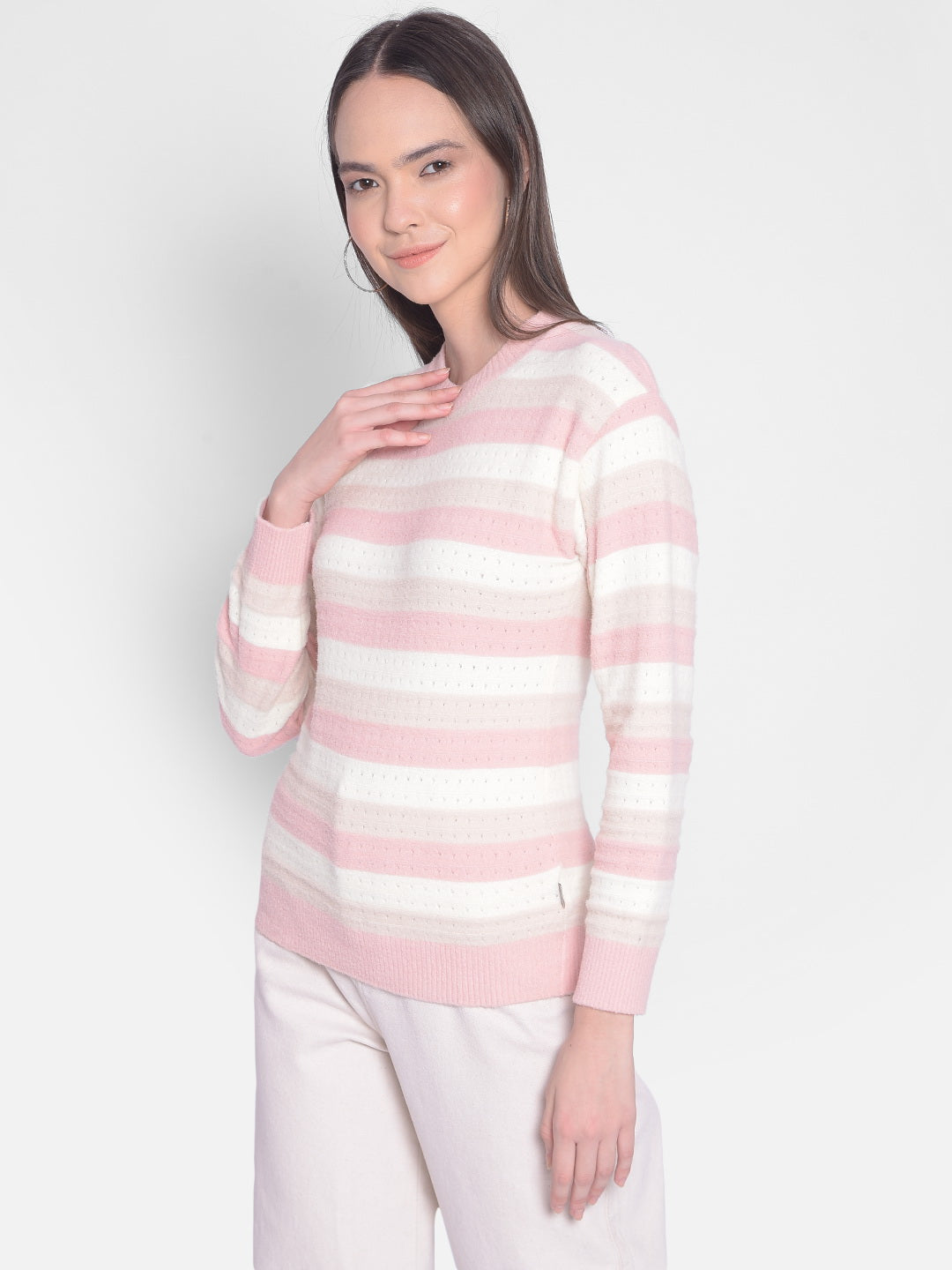 Pink Striped Sweater-Women Sweaters-Crimsoune Club